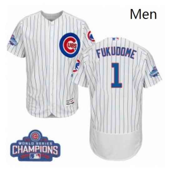 Mens Majestic Chicago Cubs 1 Kosuke Fukudome White 2016 World Series Champions Flexbase Authentic Collection MLB Jersey